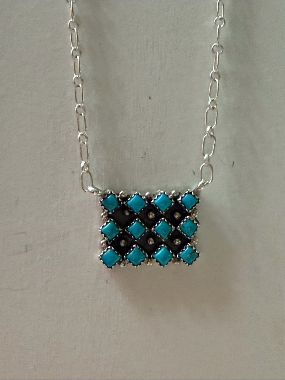 Verley Betone Sterling Turquoise Square Mosaic Pendant Necklace - Women Jewelry